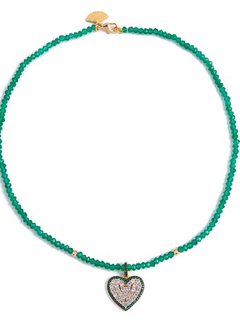 Agate and zircon heart necklace