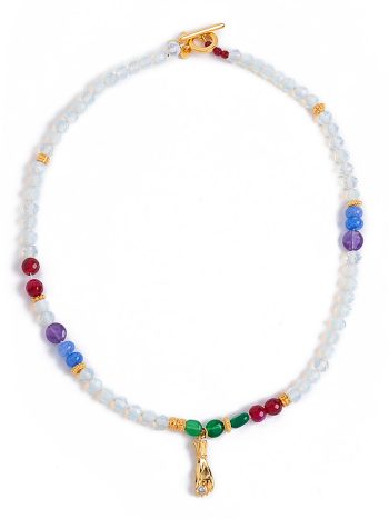 Moonstone, agate and jade necklace