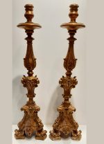 Pair of Italian hand carved and gilded wooden candlesticks c. 1870