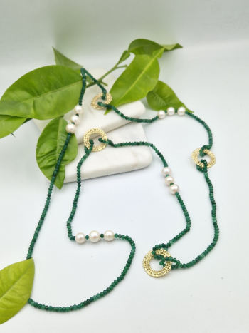 Κολιέ με πράσινους αχάτες & πέρλες