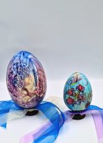 Hand painted and hand made wooden eggs.