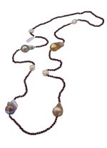 Rubies and baroque pearls.