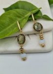Earrings with labradorites, hematites and moonstones.