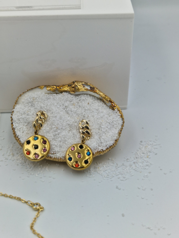 Επιχρυσα σκουλαρίκια με πολύχρωμα zircon