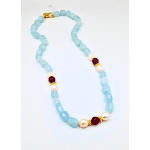 Aquamarine, μαργαριτάρια γλυκού νερού και ρουμπι αχατες.