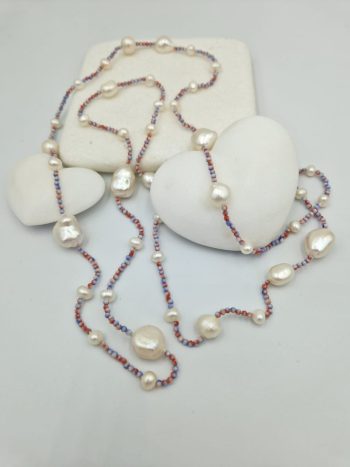 Κολιέ με αχάτη και μαργαριτάρια