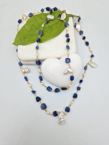 Μπλε αχατες με ακανόνιστα μαργαριτάρια γλυκού νερού.