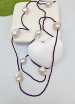 Freshwater pearls (AA quality) and zircons in eggplant color.