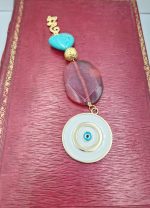 Charm with agate, haolite, gilded lava and enamel eye - Image 2