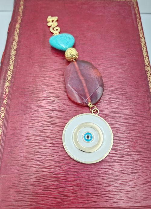 Charm with agate, haolite, gilded lava and enamel eye - Image 2